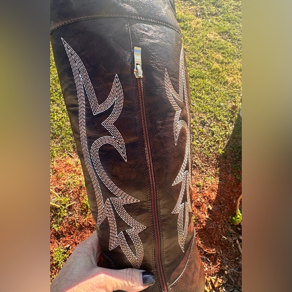 NEW Beautiful chocolate marbled brown over the knee boutique cowgirl boots 😍 - Picture 6 of 9